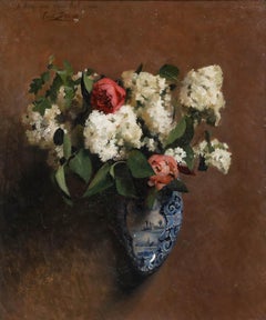 French School 19th Century Oil - Roses and Hyacinths