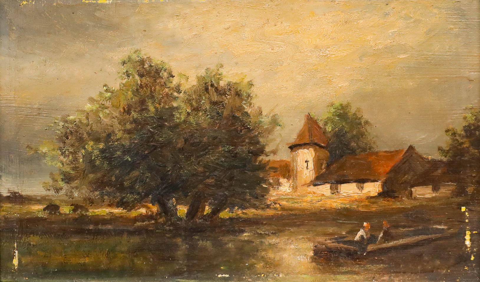 French School 19th Century Oil - Sur la Rivière - Painting by Unknown