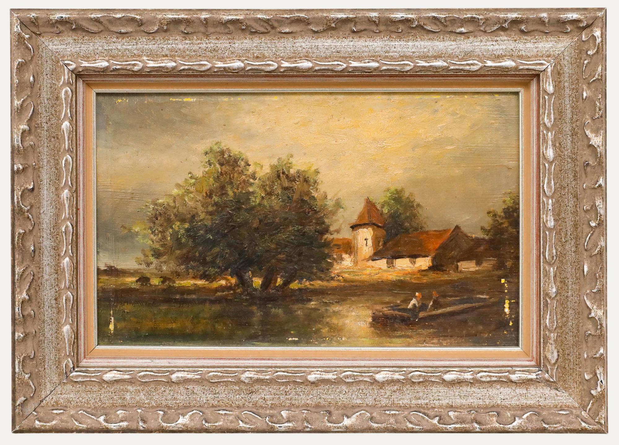 Unknown Landscape Painting - French School 19th Century Oil - Sur la Rivière
