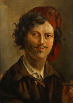 Huile de l'école française du 19e siècle - Jeune peintre