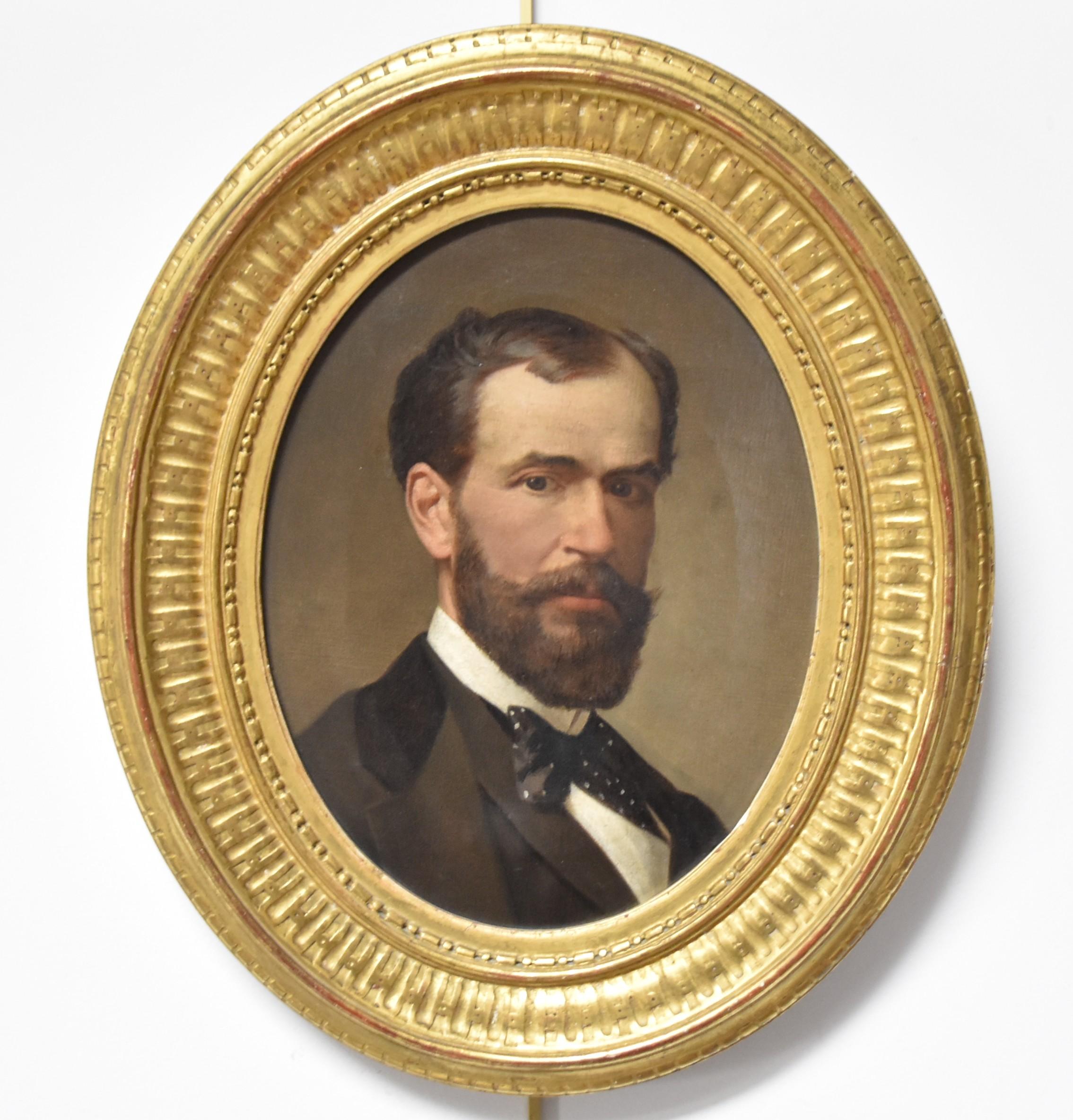 French school 19th century, Portrait of a bearded man, oval oil on canvas 4
