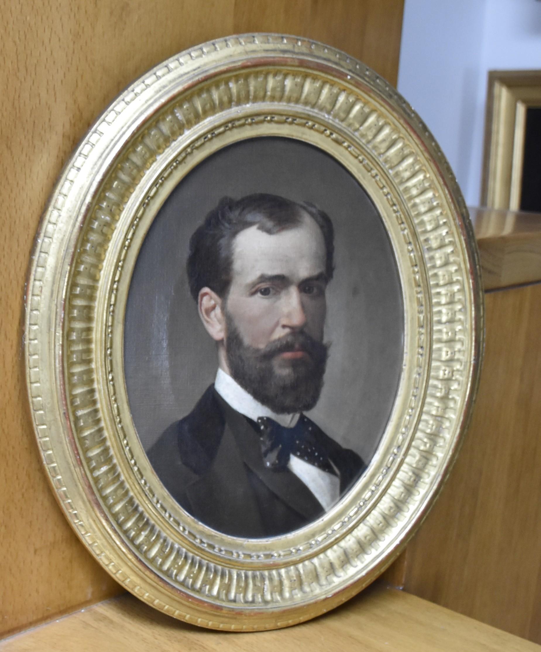 French school 19th century, Portrait of a bearded man, oval oil on canvas 1
