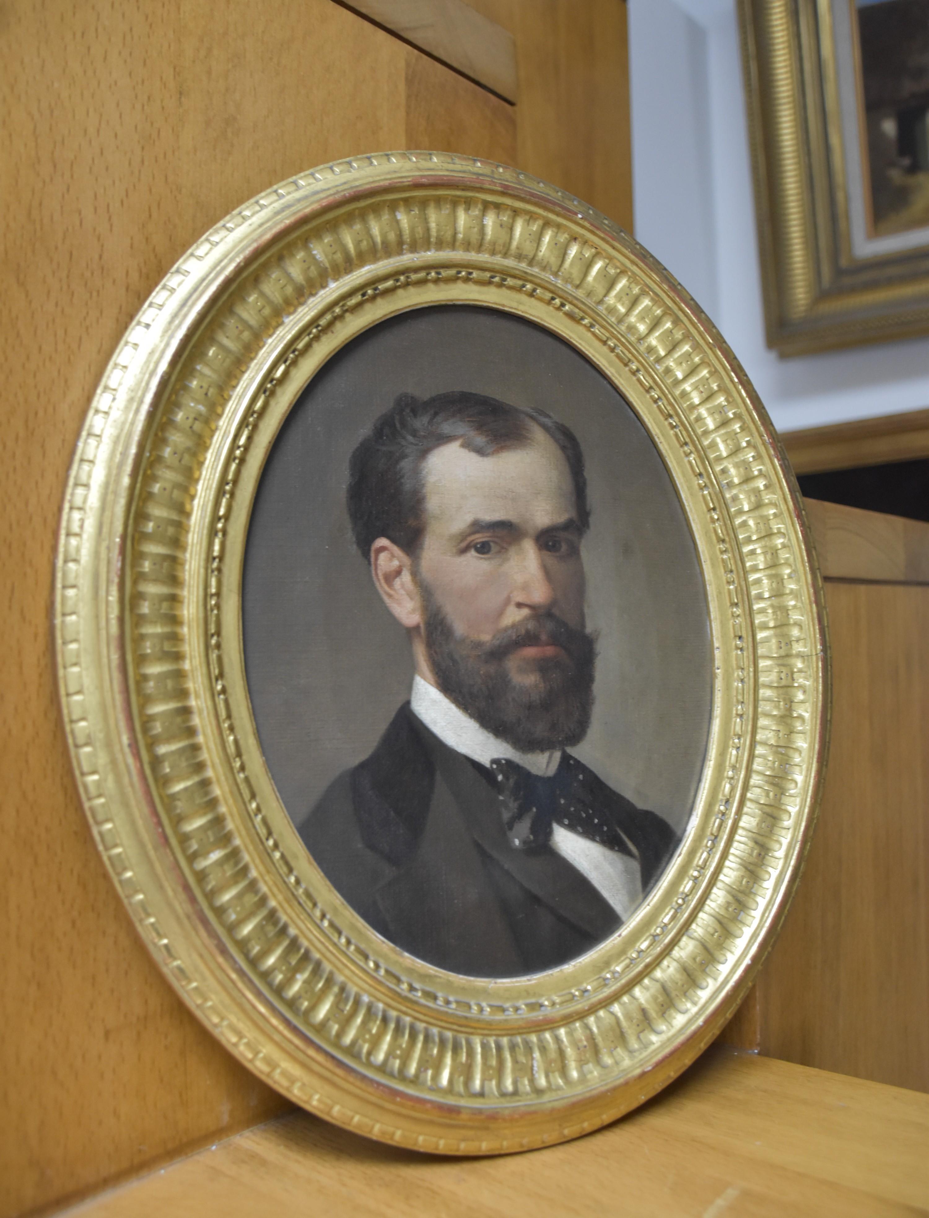French school 19th century, Portrait of a bearded man, oval oil on canvas 2
