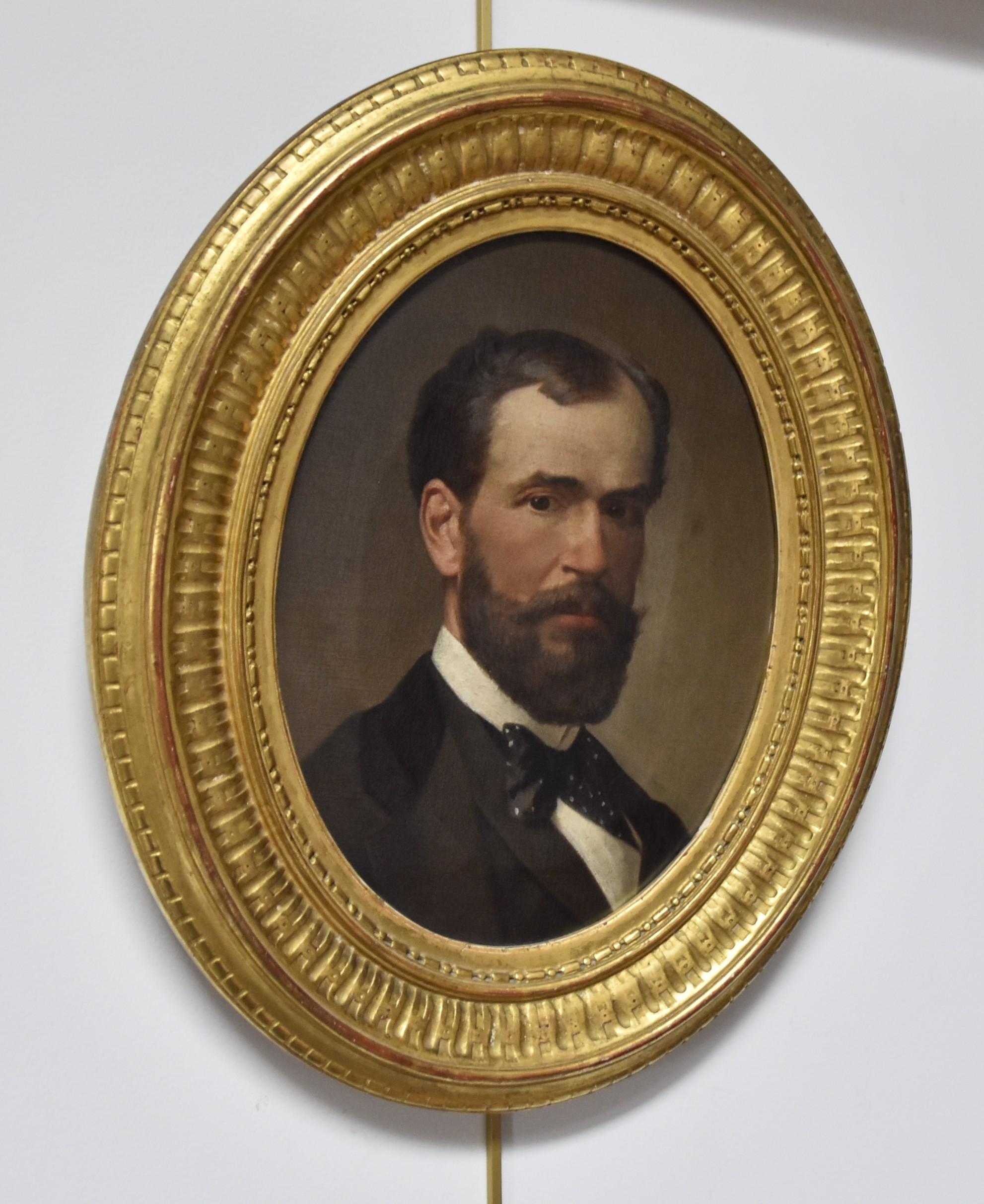 French school 19th century, Portrait of a bearded man, oval oil on canvas 3