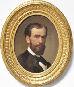 French school 19th century, Portrait of a bearded man, oval oil on canvas
