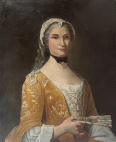 Antique French school 19th Century, Portrait of a Lady with a Fan, oil on canvas