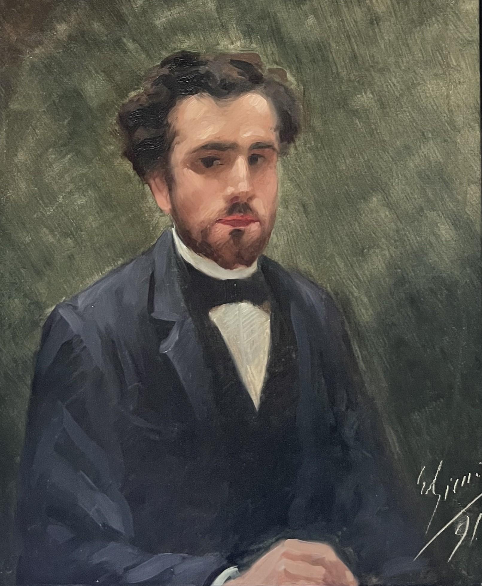 Portrait Painting di Unknown - Scuola francese del XIX secolo, Ritratto di giovane uomo, 1891, firmato e datato
