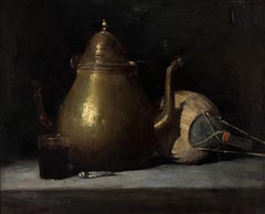 École française du 19e siècle,  Nature morte à la bouilloire, huile sur toile