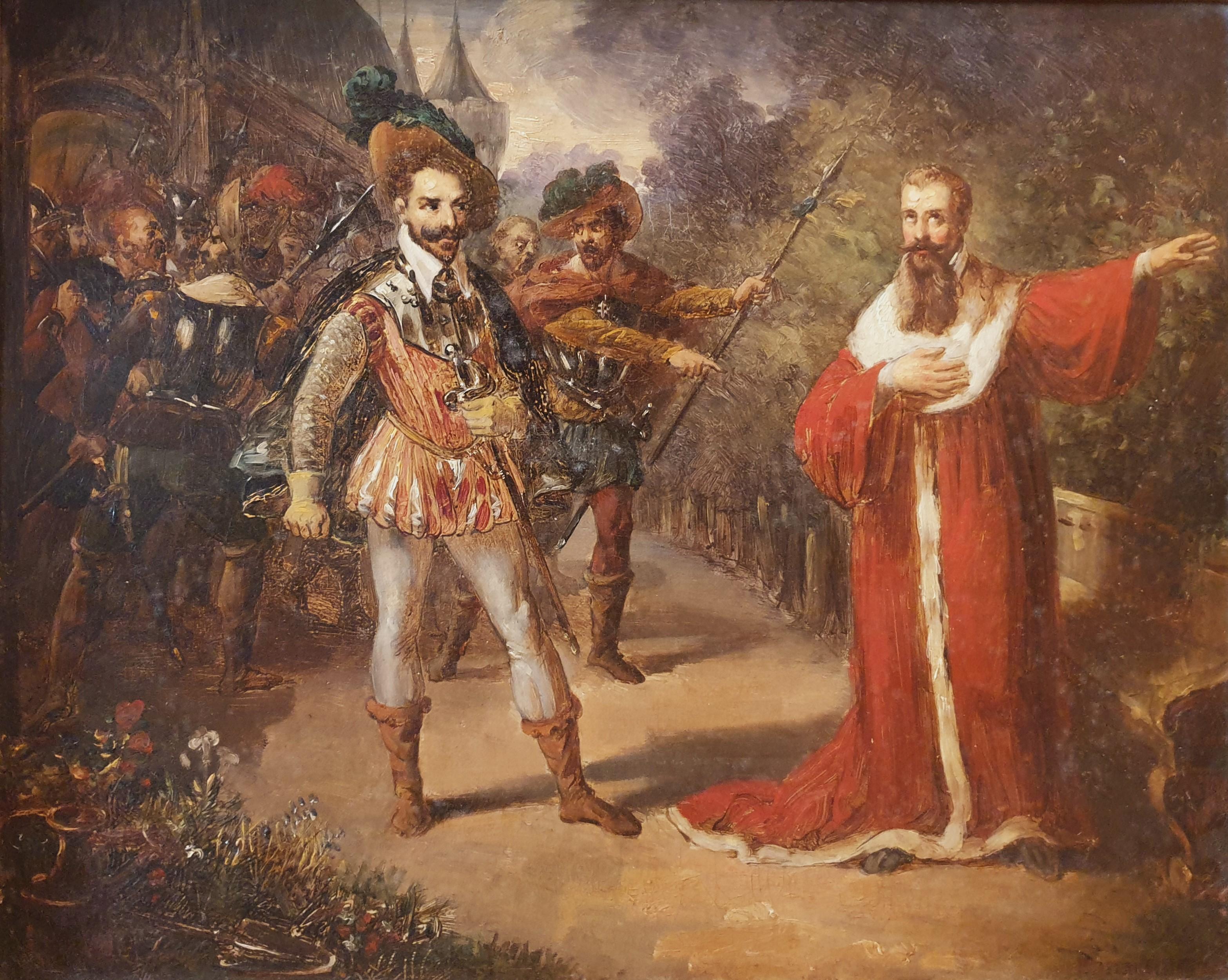 Französische Schule 19. romantisch Historische Szene Herzog GUISE DURANTI Ölskizze – Painting von Unknown