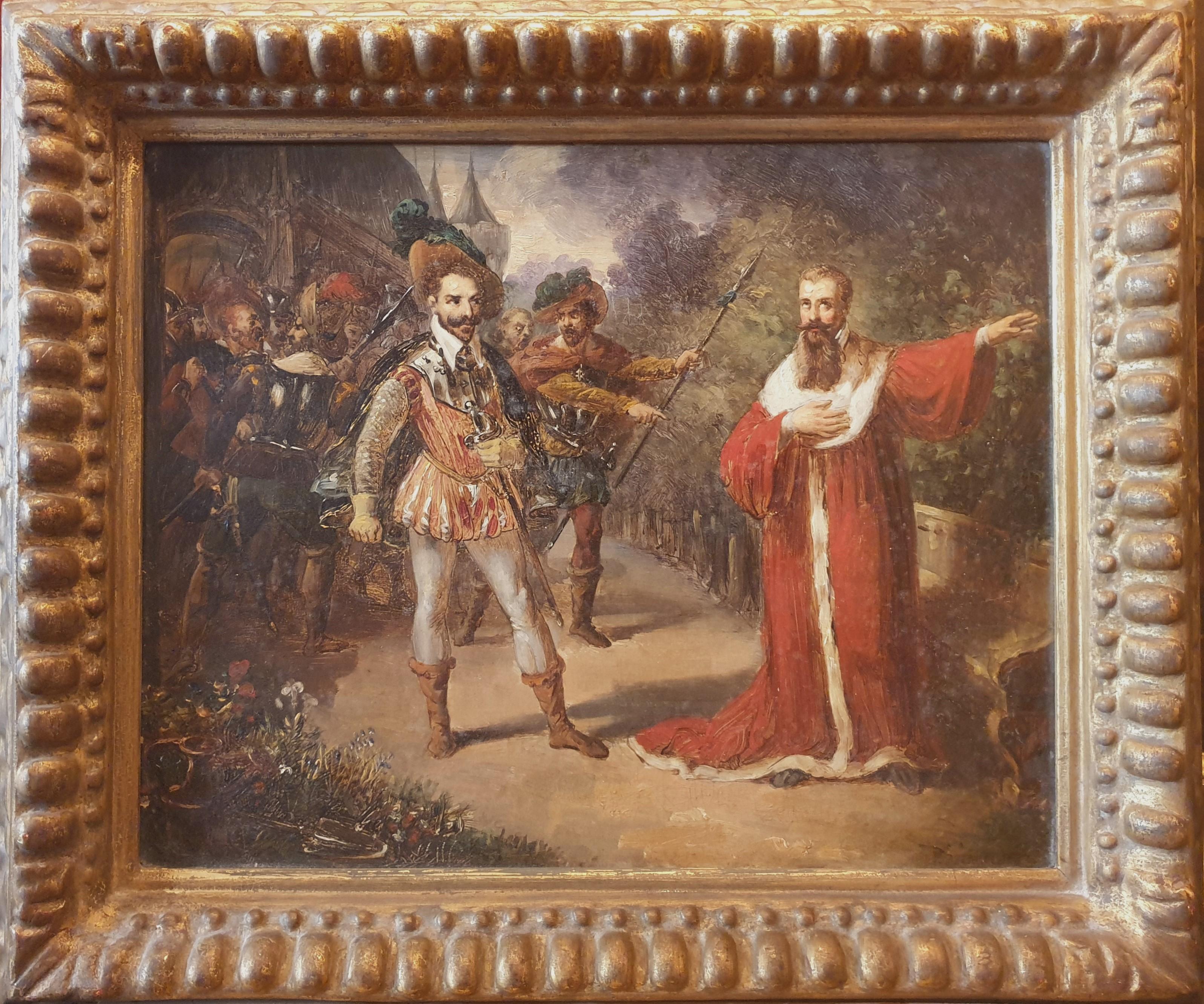 Unknown Figurative Painting – Französische Schule 19. romantisch Historische Szene Herzog GUISE DURANTI Ölskizze