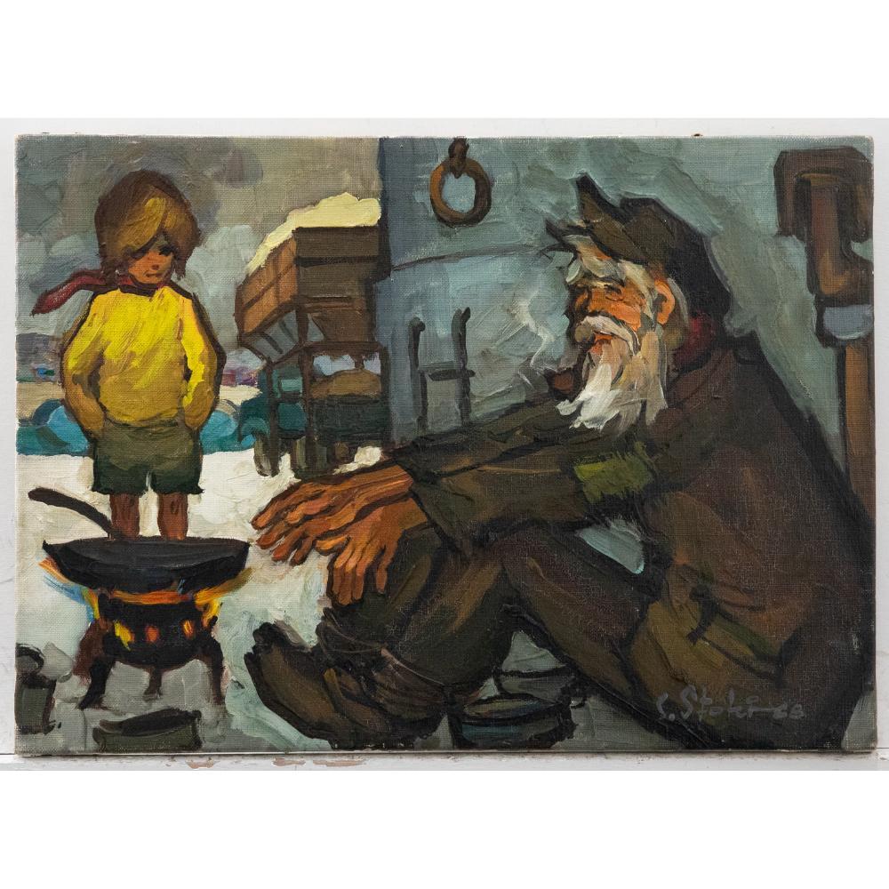 French School 20th Century Oil - A Hard Winter - Painting by Unknown