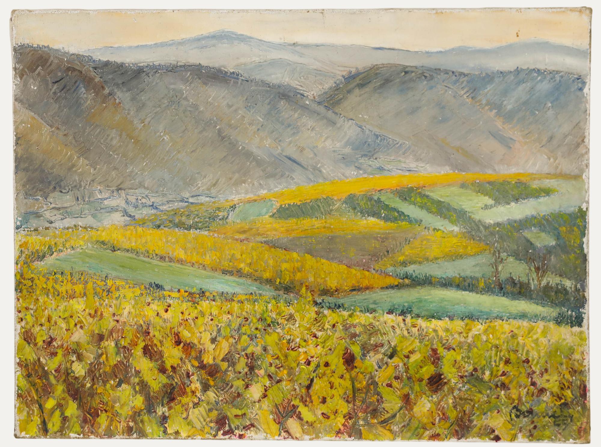 French School 20th Century Oil - Arable Fields