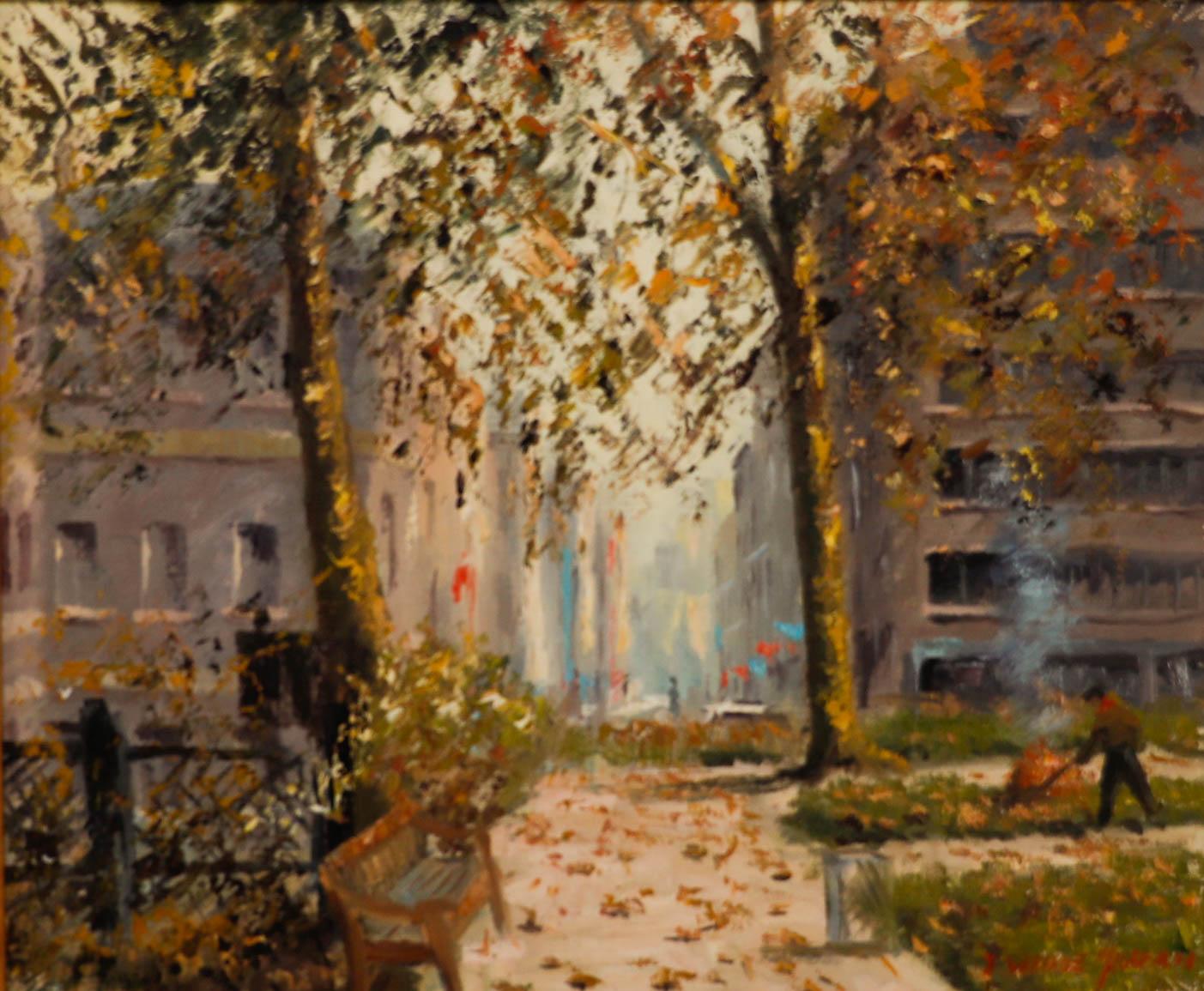 Ölgemälde der Französischen Schule des 20. Jahrhunderts – Herbst im Park – Painting von Unknown