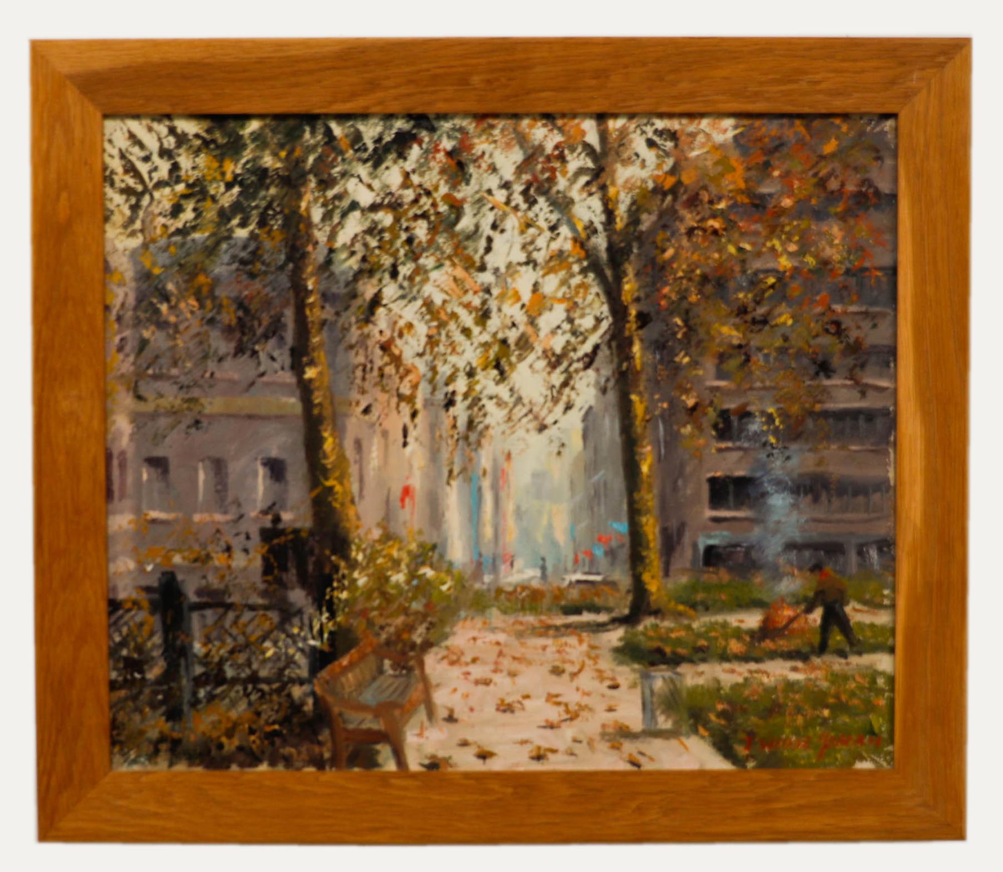 Ölgemälde der Französischen Schule des 20. Jahrhunderts – Herbst im Park