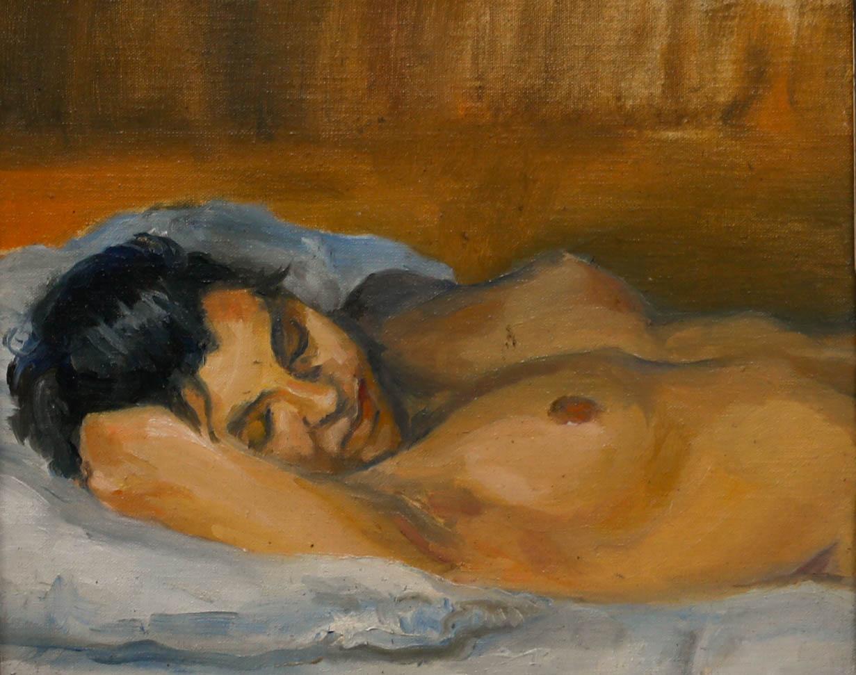 French School 20th Century Oil - Reclined Nude - Painting by Unknown
