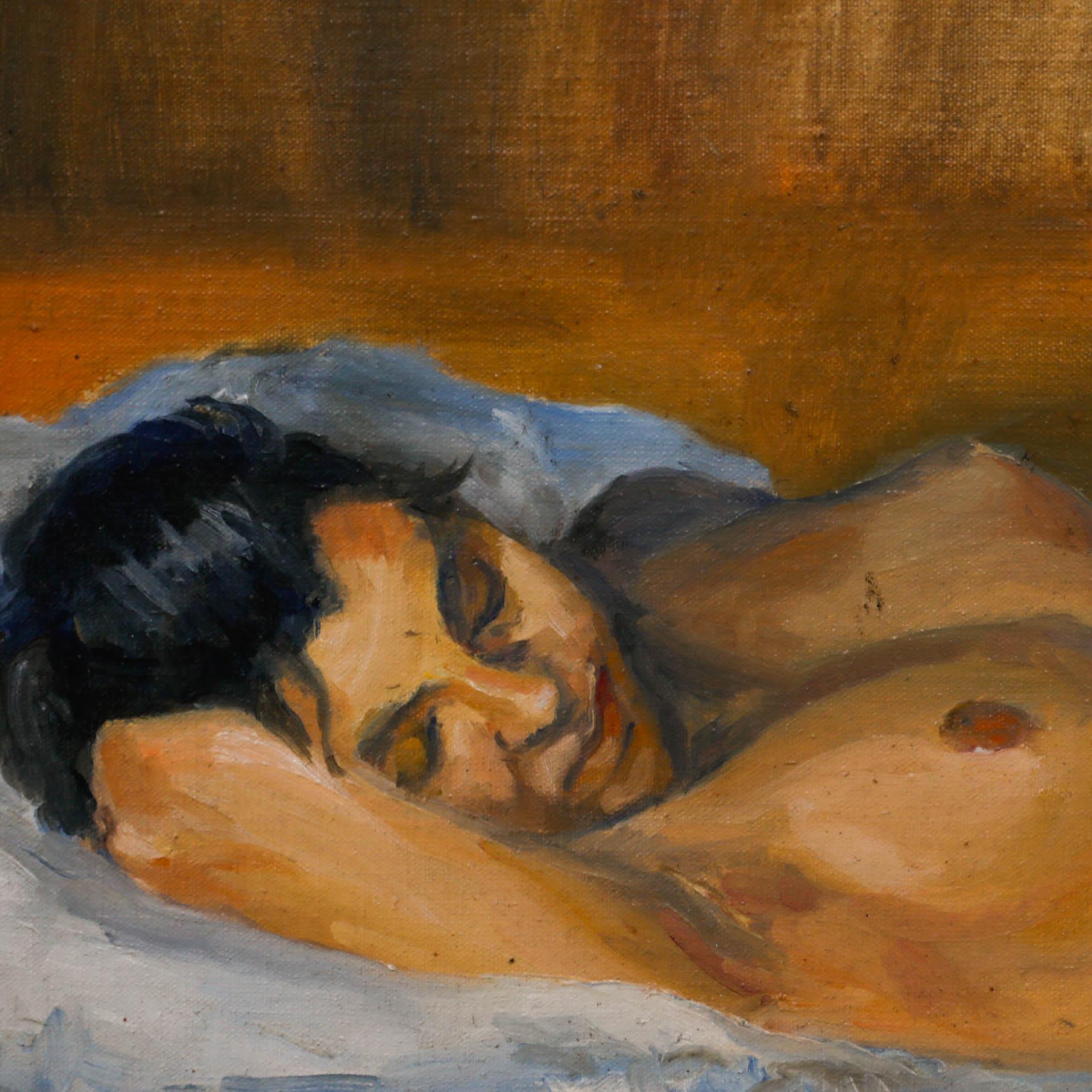 Life study in oil. Unsigned. Presented in a well patinated gilt-effect frame with various running patterns. On canvas laid to panel.
