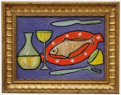 French School 20th Century Oil - Still Life with Fish & Lemon