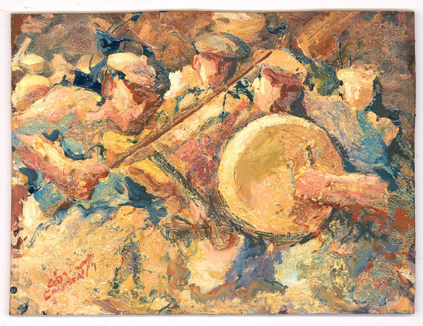 Olio della Scuola Francese del XX secolo - La Banda Musicale - Painting di Unknown