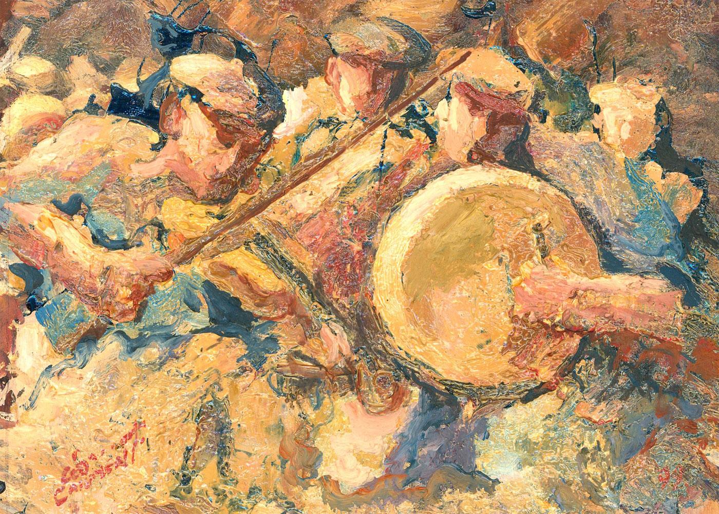 Unknown Figurative Painting - French School 20th Century Oil - The Music Band