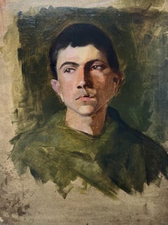 Scuola francese XX secolo, Ritratto di giovane uomo in verde, olio