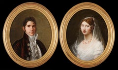 French School Around 1810 - Couple portrait of family Saint Jullien Desnoeux