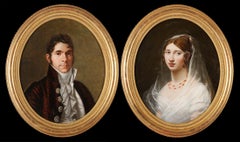 Antique French School Around 1810 - Couple portrait of family Saint Jullien Desnoeux