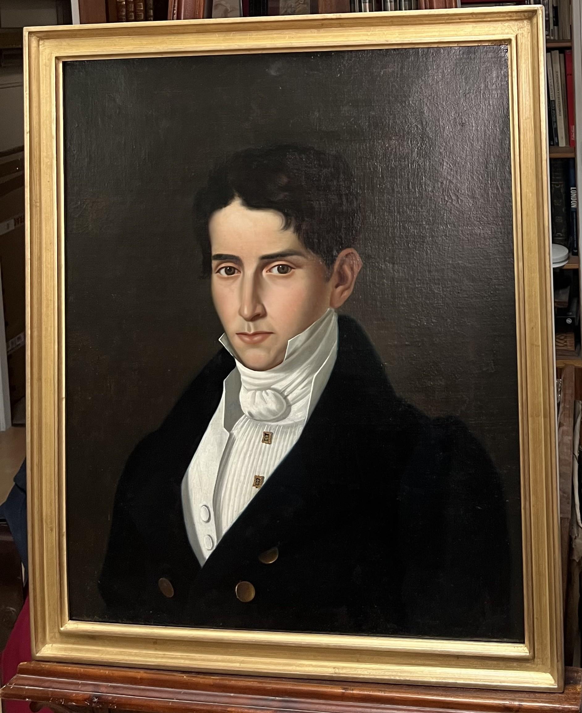 Französische Schule um 1830, Porträt eines Herrn, Öl auf Leinwand, signiert und datiert im Angebot 5