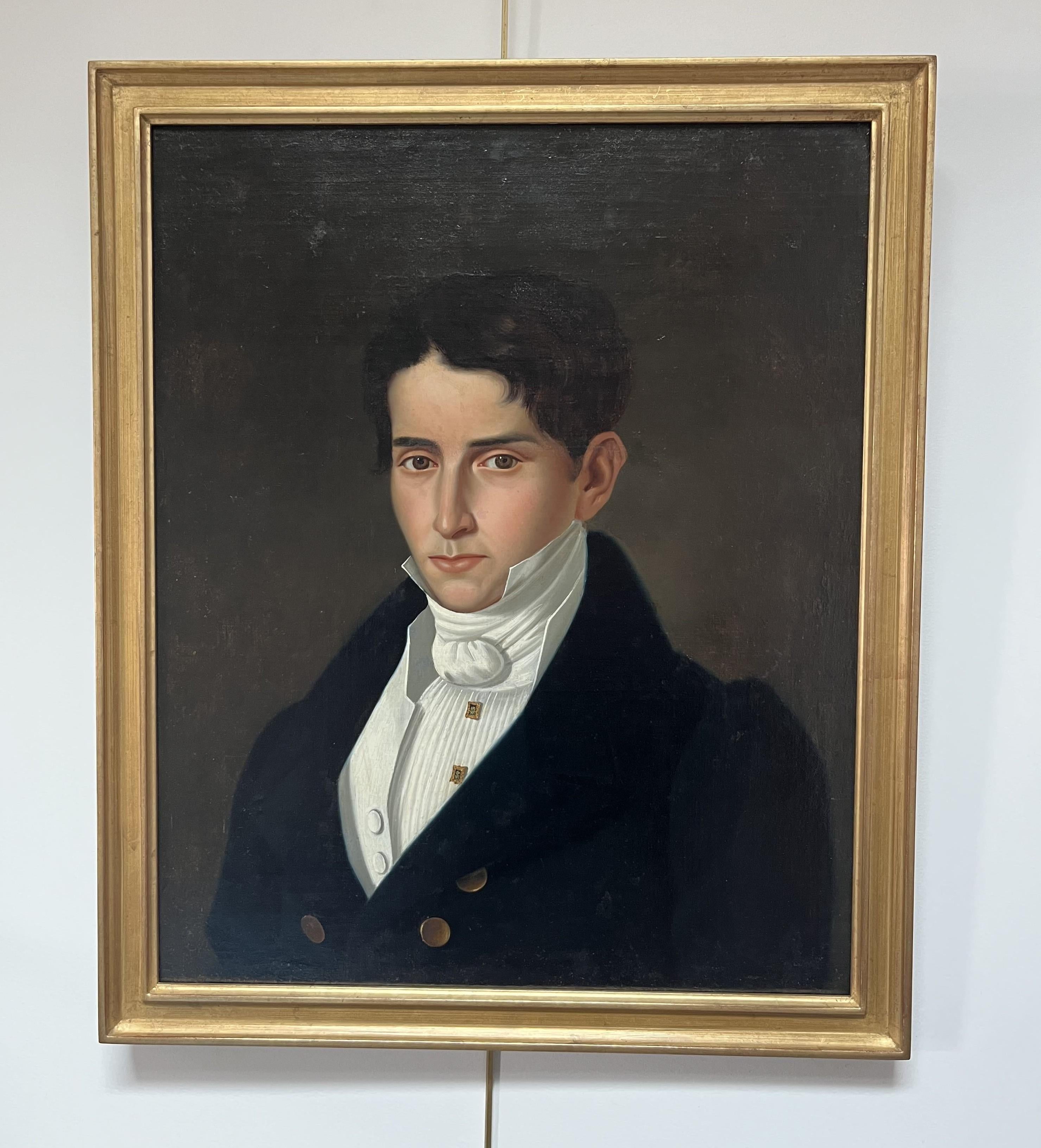 Französische Schule um 1830, Porträt eines Herrn, Öl auf Leinwand, signiert und datiert im Angebot 4