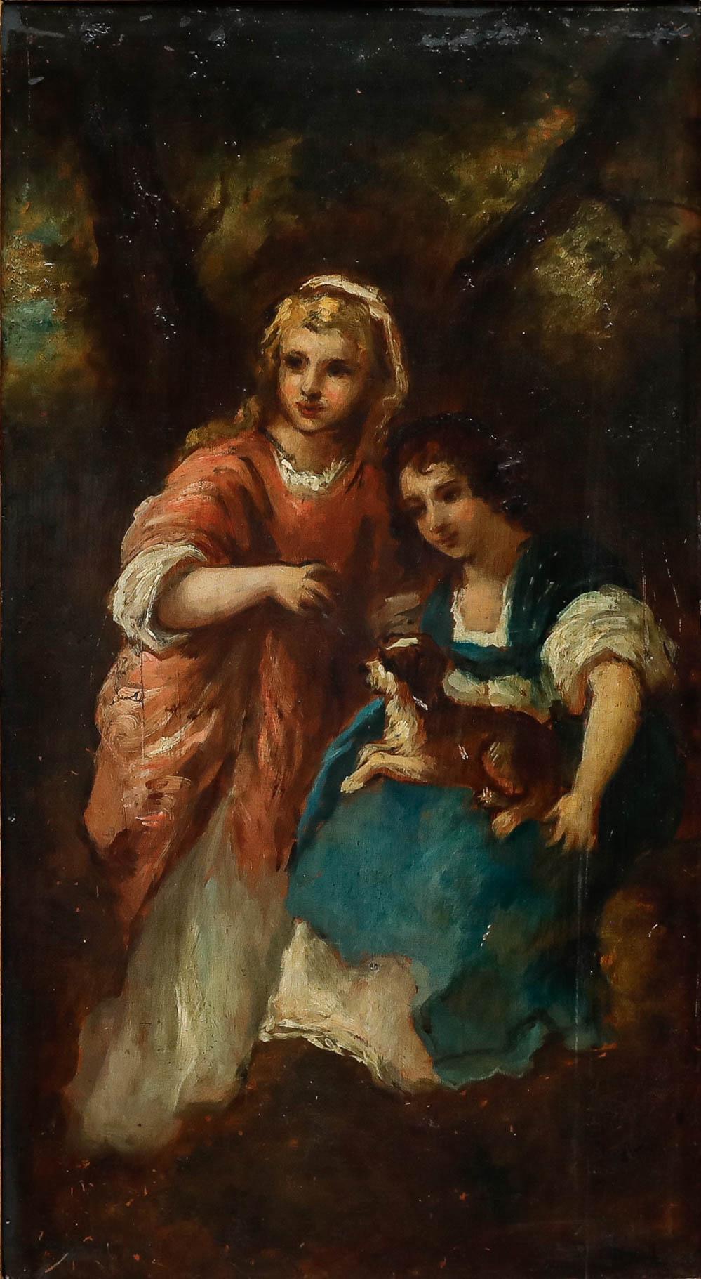French School  c.1900 Oil - The Sisters - Painting by Unknown