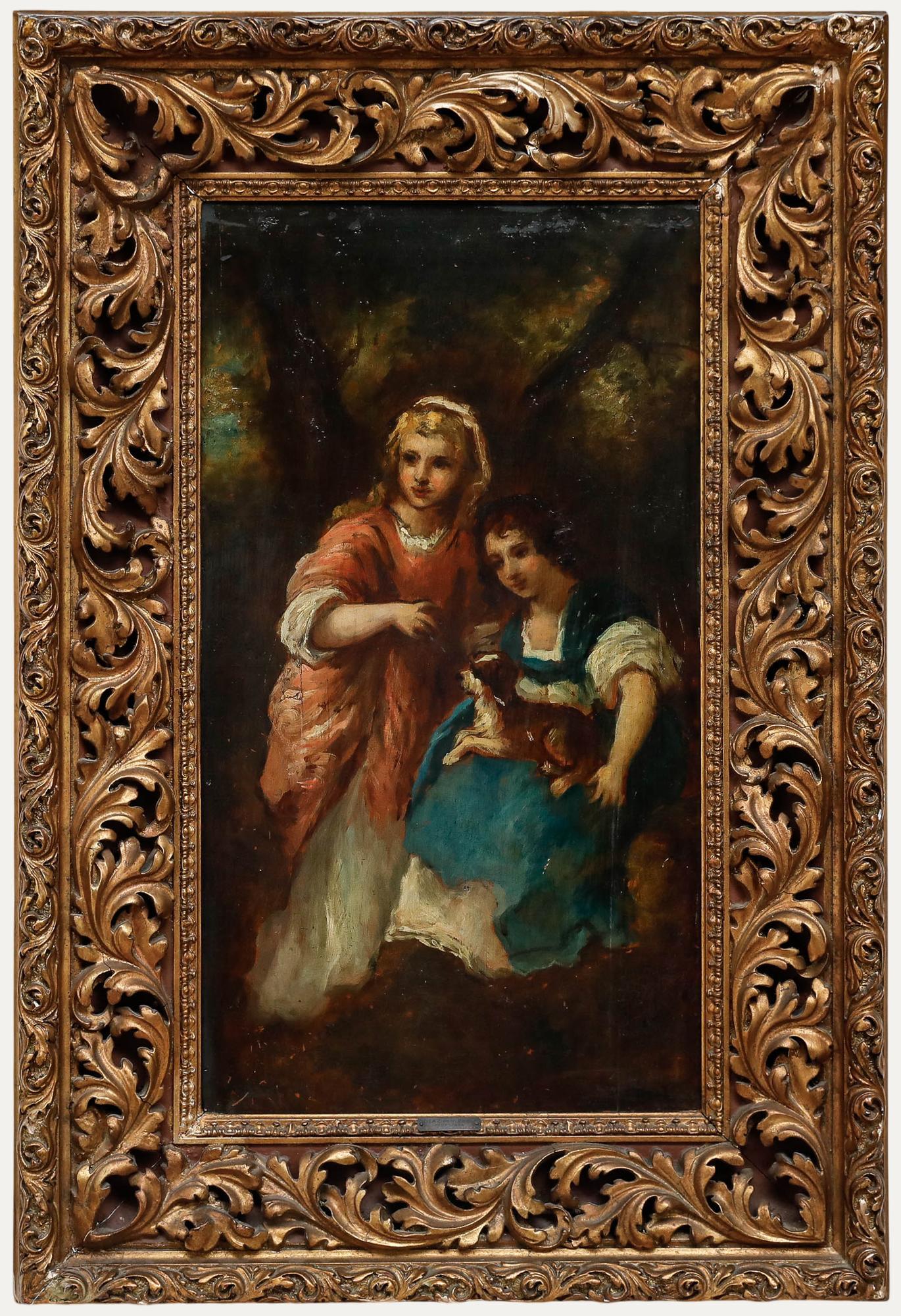 Unknown Portrait Painting - French School  c.1900 Oil - The Sisters