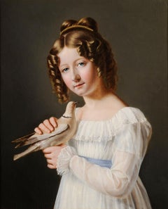 Französische Schule, um 1820 – Porträt eines Mädchens mit einer Taube