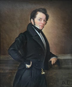 École française, vers 1840, Portrait d'un gentilhomme, huile sur bois, signée.