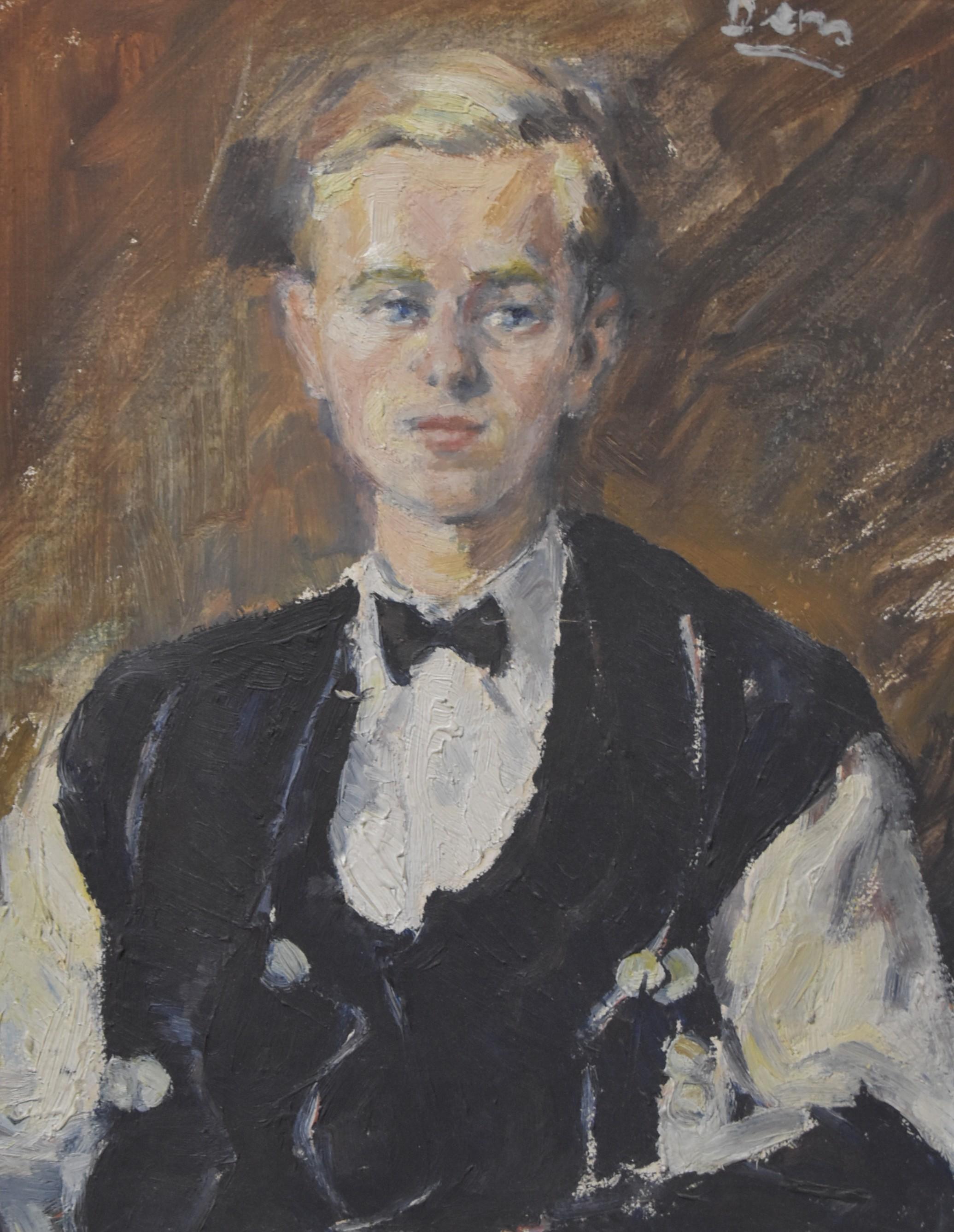 Unknown Portrait Painting - French school circa 1930, Portrait of a young man, oil  