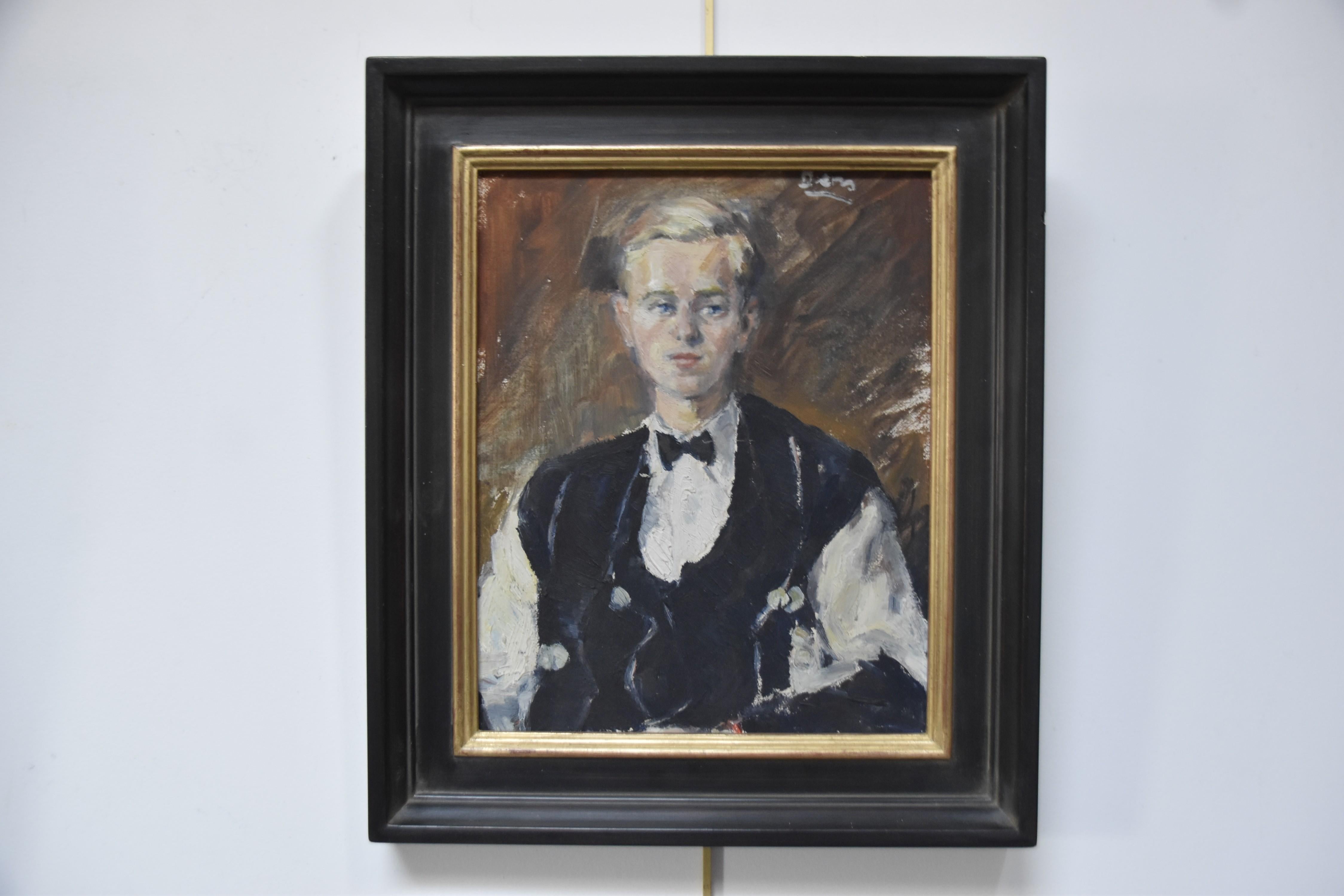 French school circa 1930, Portrait of a young man with blue eyes, oil   For Sale 1