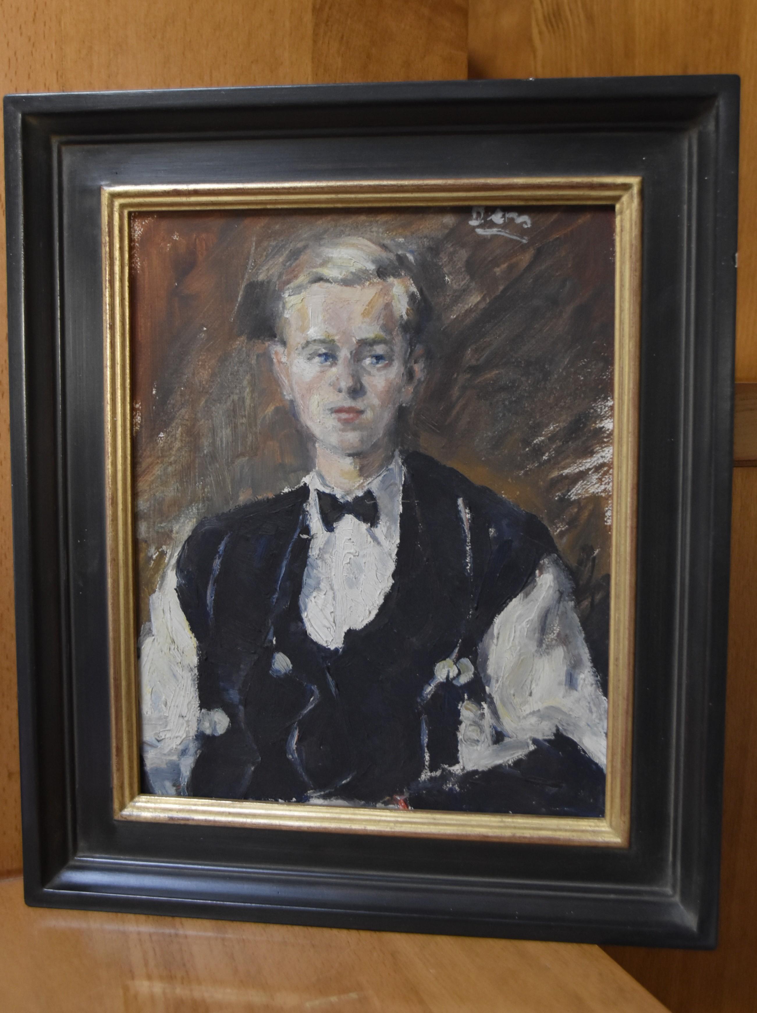 French school circa 1930, Portrait of a young man with blue eyes, oil   For Sale 3
