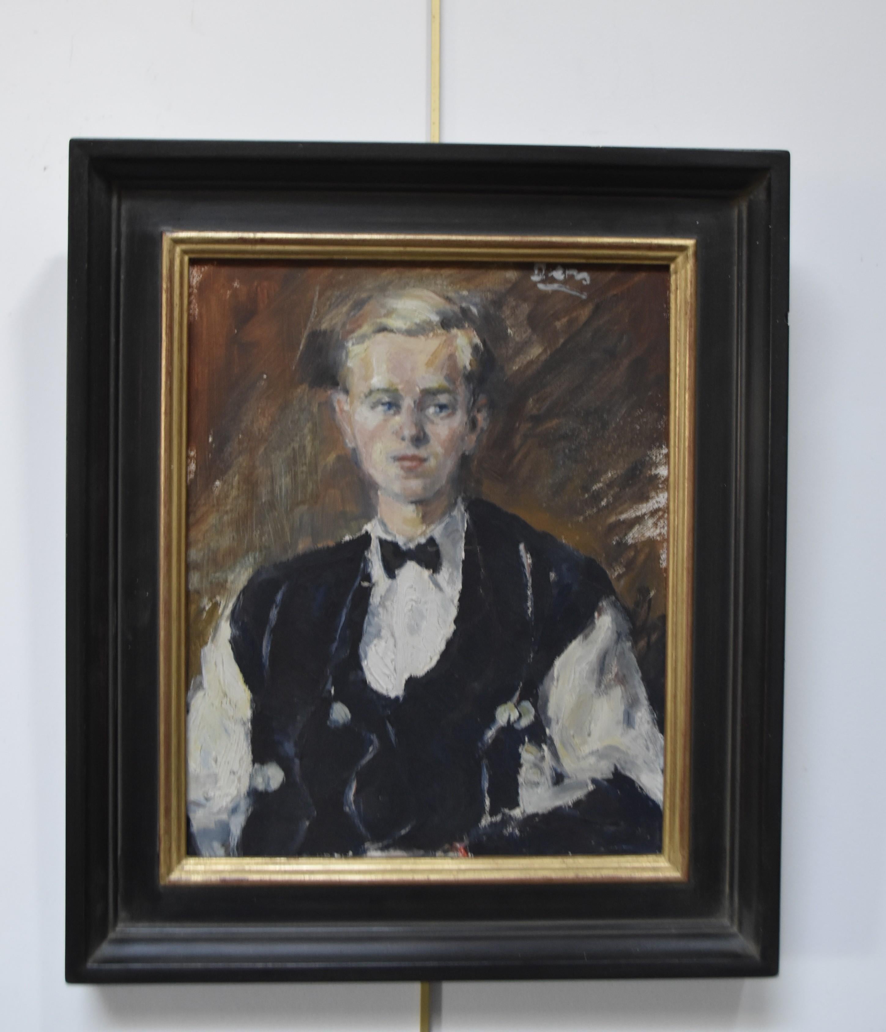 French school circa 1930, Portrait of a young man with blue eyes, oil   For Sale 5