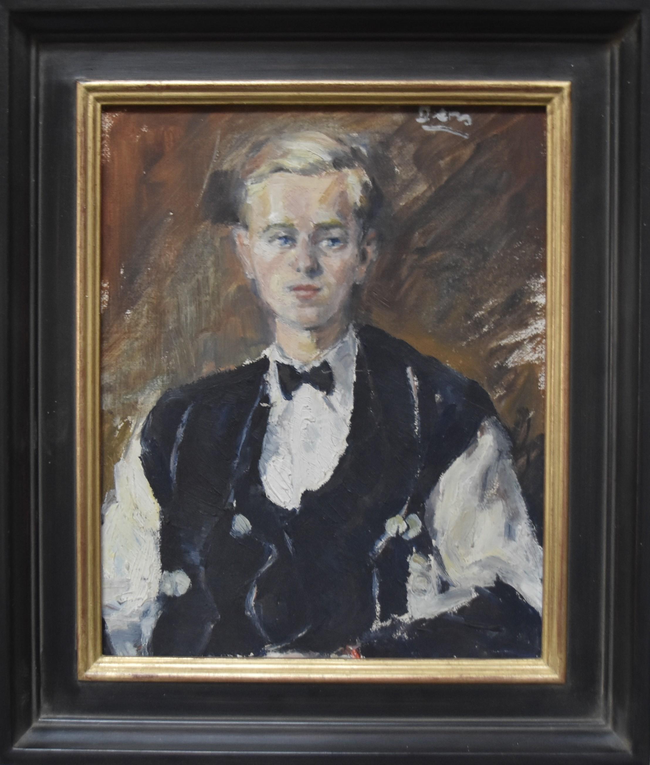Unknown Portrait Painting - French school circa 1930, Portrait of a young man with blue eyes, oil  