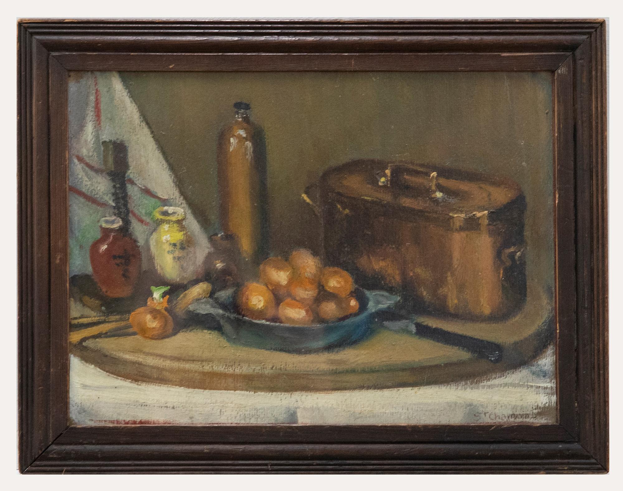 Unknown Still-Life Painting - French School Early 20th Century Oil - Kitchen Still Life