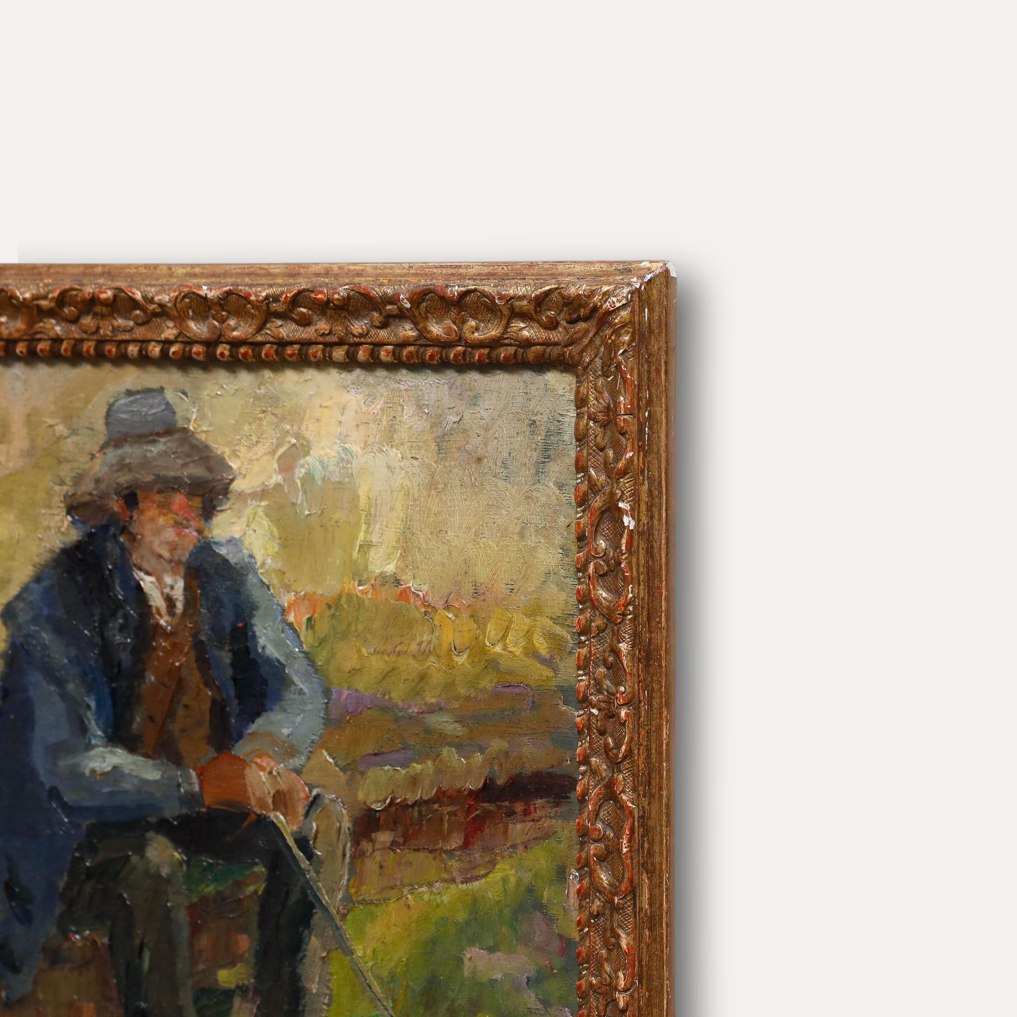 French School Early 20th Century Oil - Ramblers' Resting Spot For Sale 1