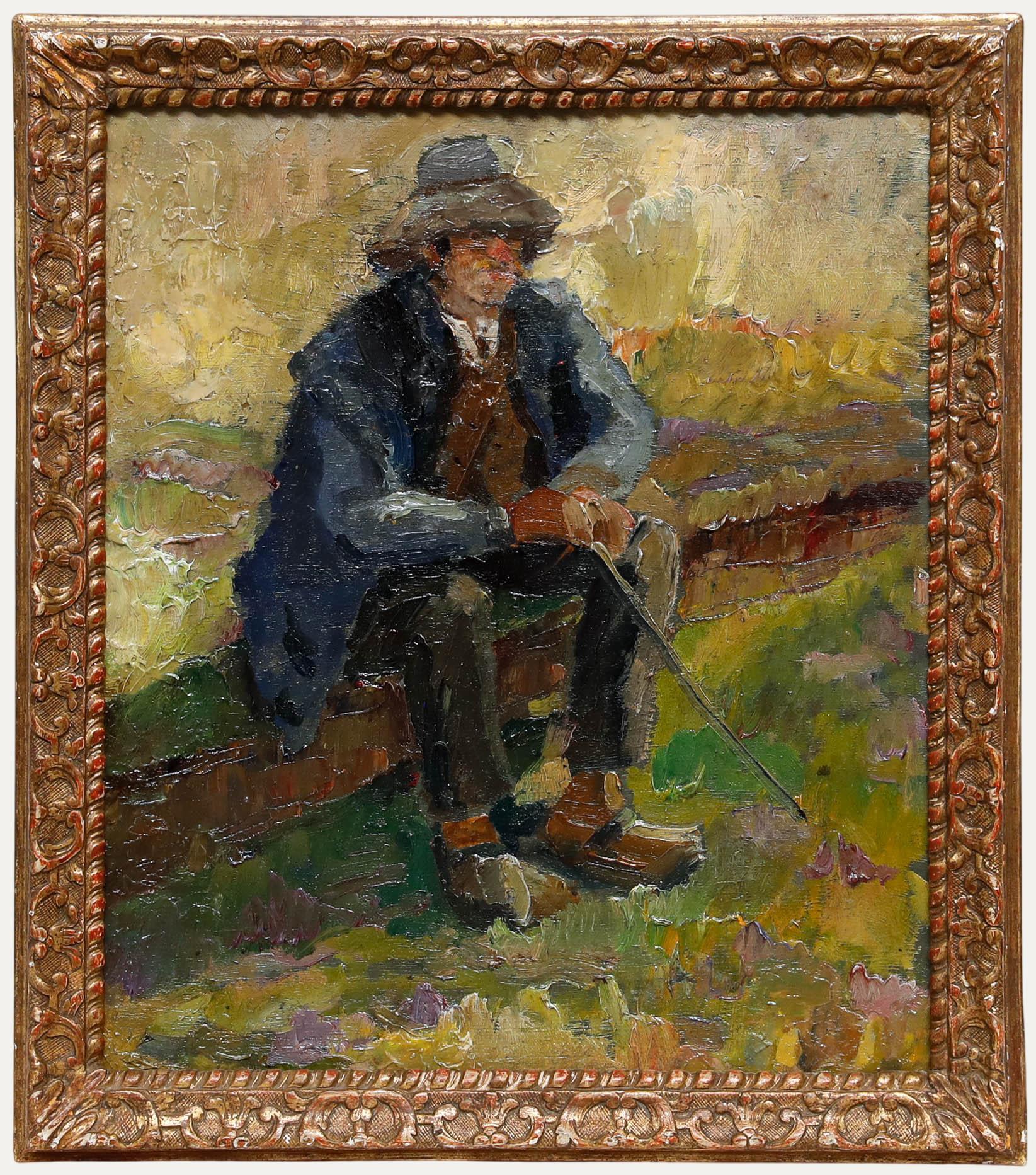 Unknown Portrait Painting - French School Early 20th Century Oil - Ramblers' Resting Spot