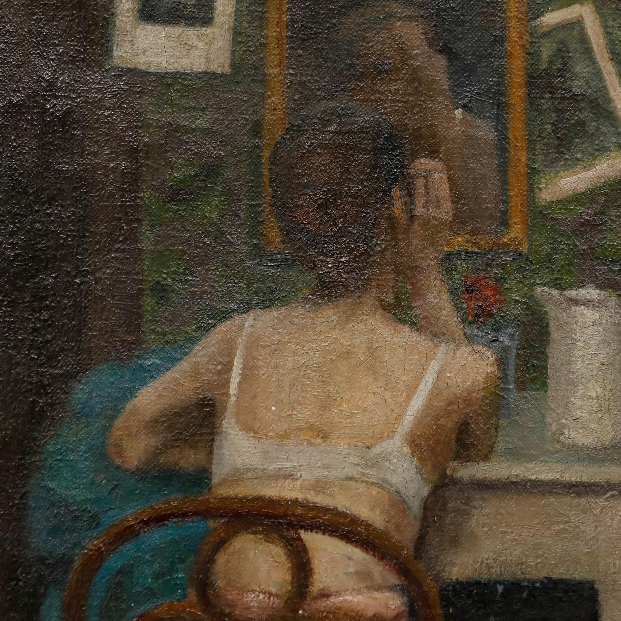 Olio di scuola francese dell'inizio del XX secolo - La tavola da toeletta in vendita 1
