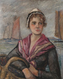 French School Early 20th Century Oil - The Fisherman's Daughter