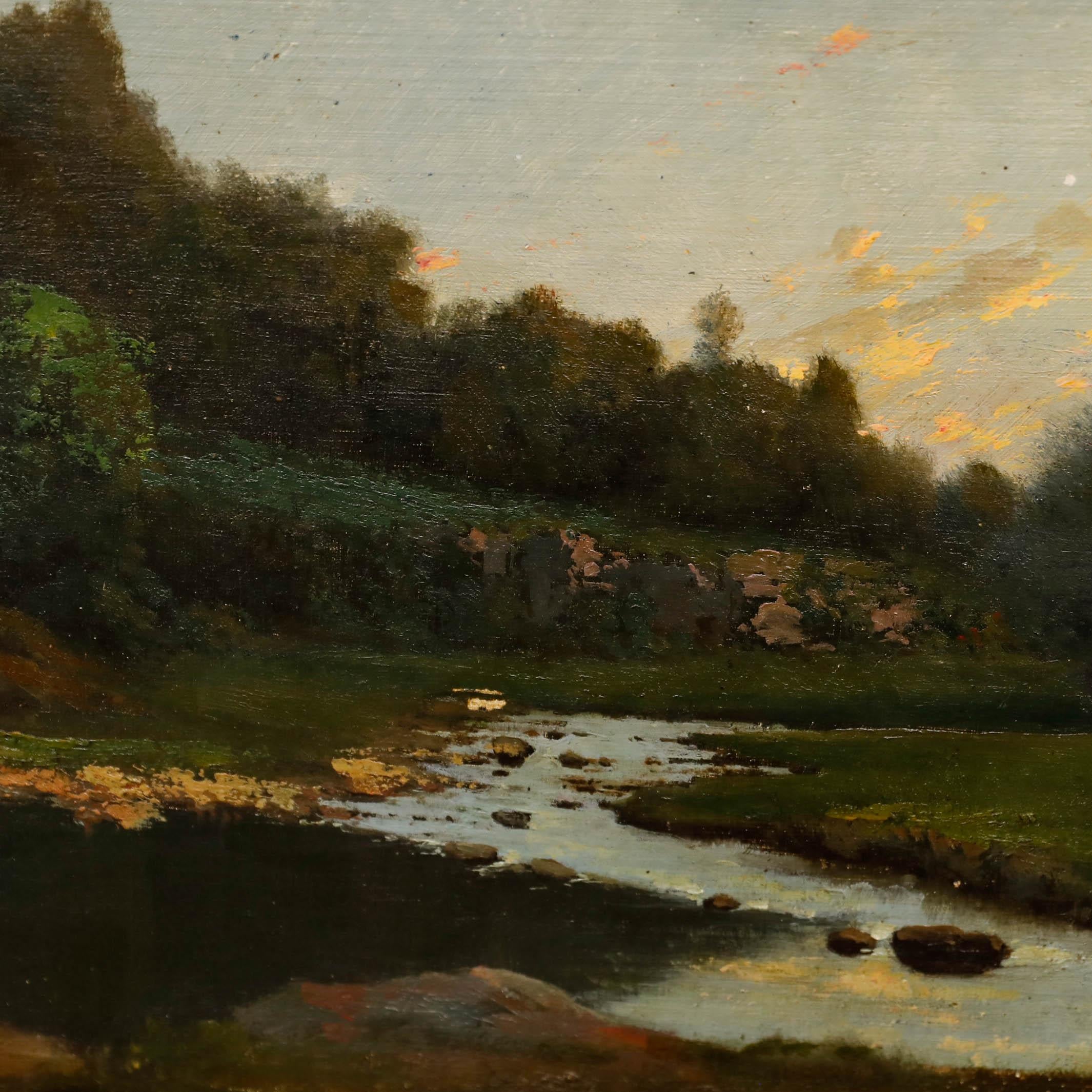 French School Early 20th Century Oil - The Stream At Twilight 1