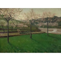 French School Early 20th Century Oil - Trees in Blossom