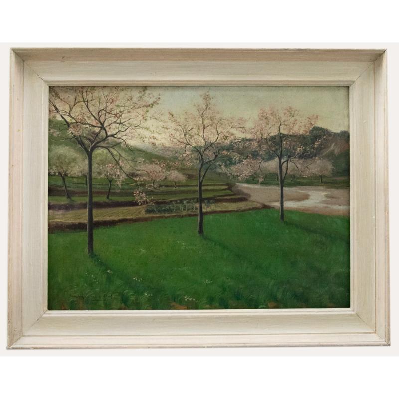 Huile de l'école française du début du 20e siècle - Arbres en fleurs