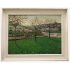 Huile de l'école française du début du 20e siècle - Arbres en fleurs