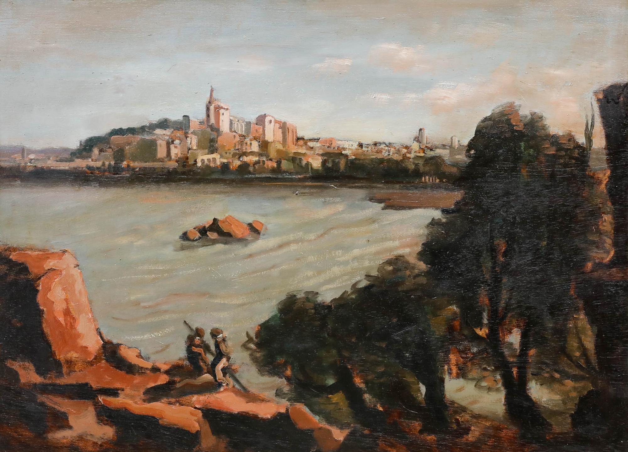 French School Early 20th Century Oil - View from the Bay - Painting by Unknown