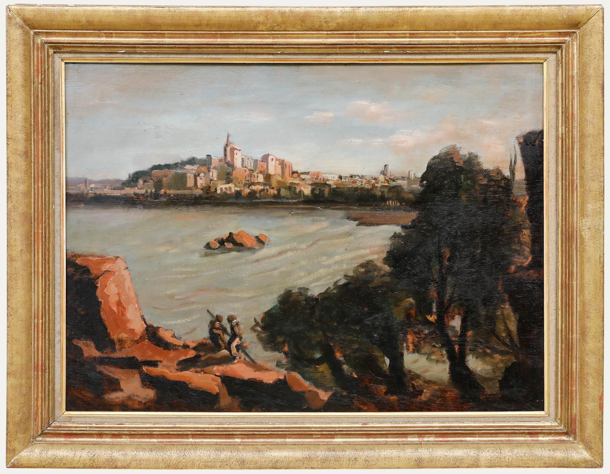 Unknown Landscape Painting - French School Early 20th Century Oil - View from the Bay