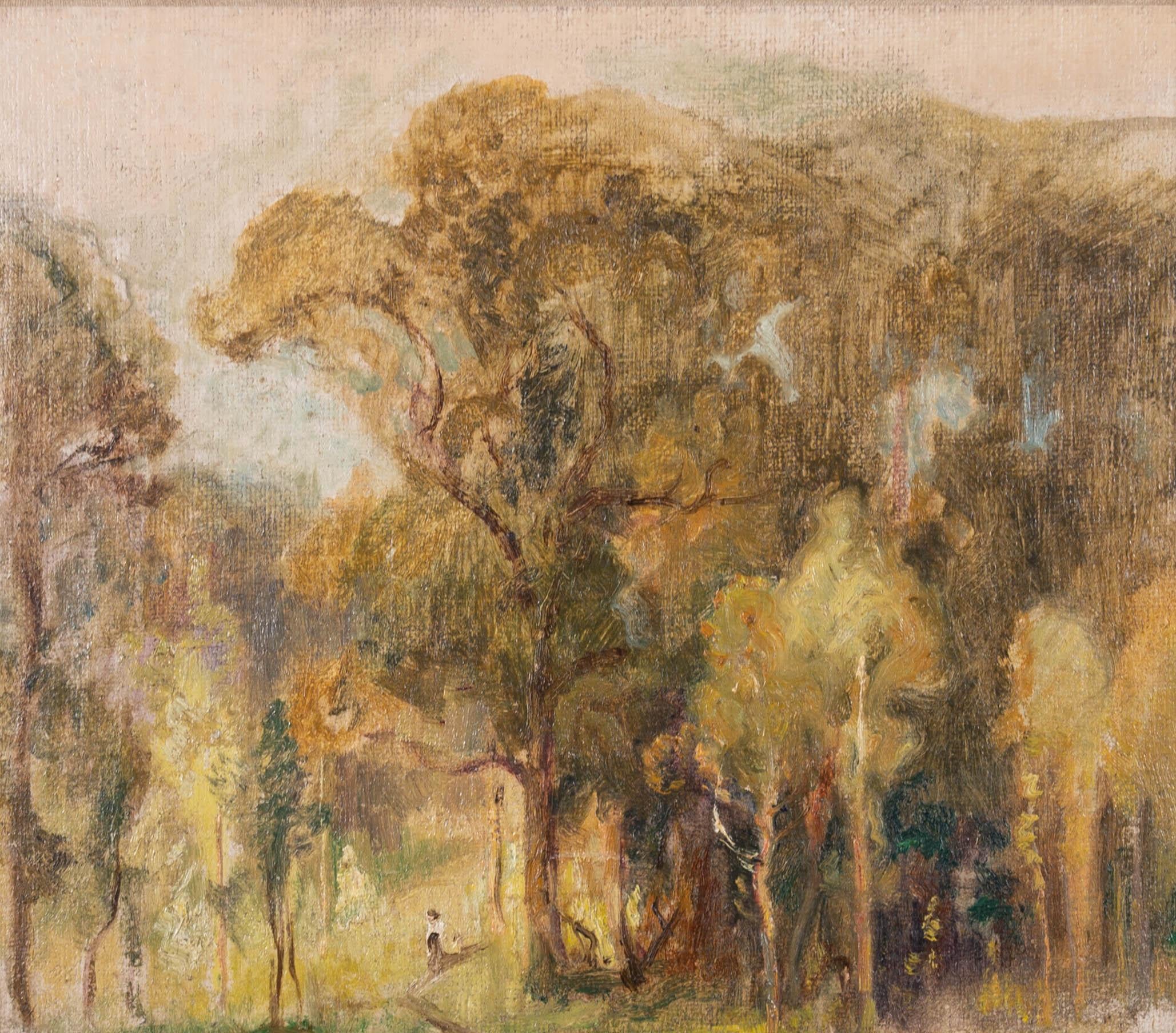 French School Early 20th Century Oil - Woodland Clearing - Painting by Unknown