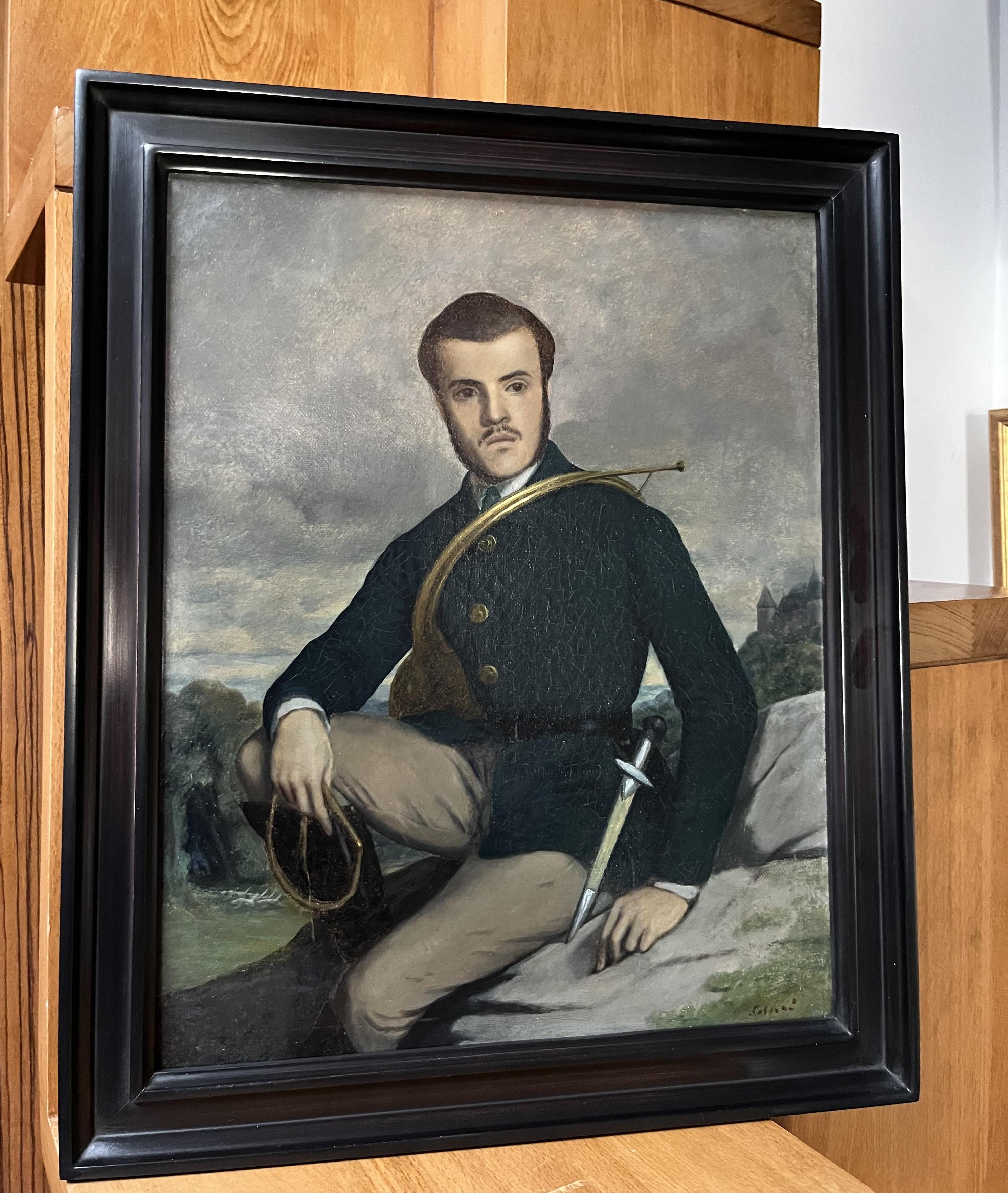 French school early 20th century, Portrait of a hunter, oil on canvas signed im Angebot 5